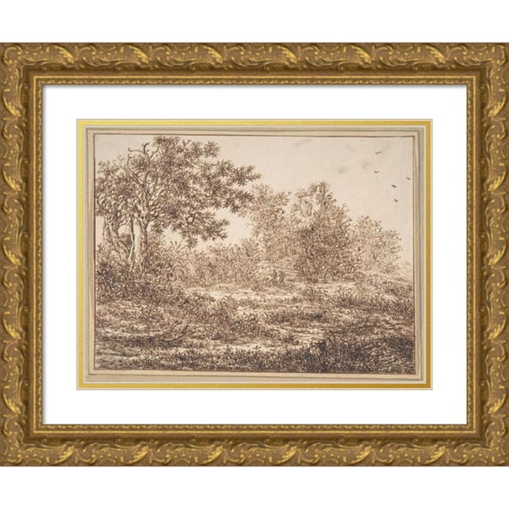 Adriaen Hendriksz. Verboom 18x15 Gold Ornate Wood Frame and Double Matted Museum Art Print Titled - Dune Landscape with Trees (17th Century)