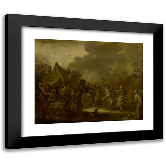 Adriaen Pietersz. Van De Venne 24x20 Black Modern Framed Museum Art Print Titled - Peasants Dancing (1655)