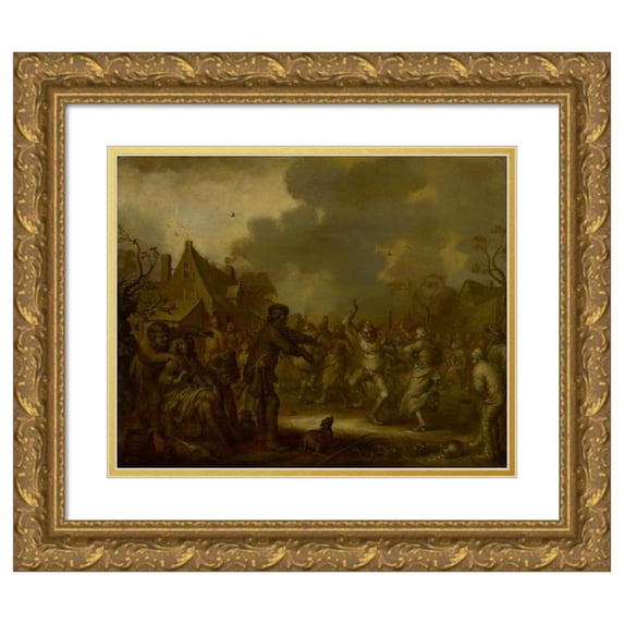Adriaen Pietersz. Van De Venne 24x20 Gold Ornate Framed and Double Matted Museum Art Print Titled - Peasants Dancing (1655)