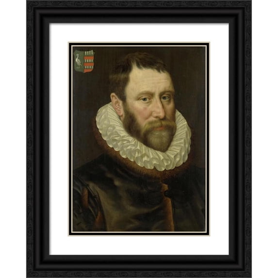 Adriaen Thomasz. Key 11x14 Black Ornate Wood Framed Double Matted Museum Art Print Titled: Portrait of Jacob Bas Claesz (1536-1589) (1586)