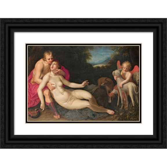 Adriaen Van Nieulandt 14x11 Black Ornate Wood Framed Double Matted Museum Art Print Titled: Mars And Venus
