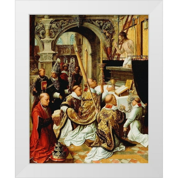 Adriaen, Ysenbrandt, 12x14 White Modern Wood Framed Museum Art Print Titled - The Mass of Saint Gregory the Great