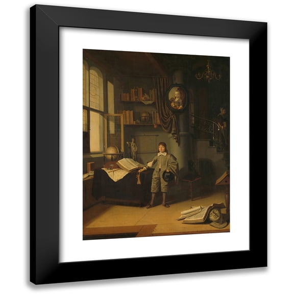 Adriaen van Gaesbeeck 12x14 Black Modern Framed Museum Art Print Titled - Young Man in a Study (1640 - 1650)