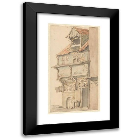 Adriaen van Ostade 12x18 Black Modern Framed Museum Art Print Titled - Facade of a Corner House with Open Dormer Window (1620 - 1685)