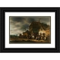 thumbnail image 1 of Adriaen van Ostade 18x13 Black Ornate Wood Framed Double Matted Museum Art Print Titled - Travellers Halted at a Country Inn, 1 of 5