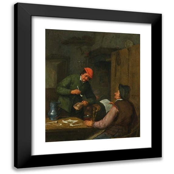 Adriaen van Ostade 20x24 Black Modern Framed Museum Art Print Titled - Two Peasants Smoking, Drinking and Reading at an Inn