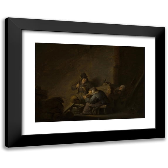 Adriaen van Ostade 24x18 Black Modern Framed Museum Art Print Titled - Genre Scene in an Interior