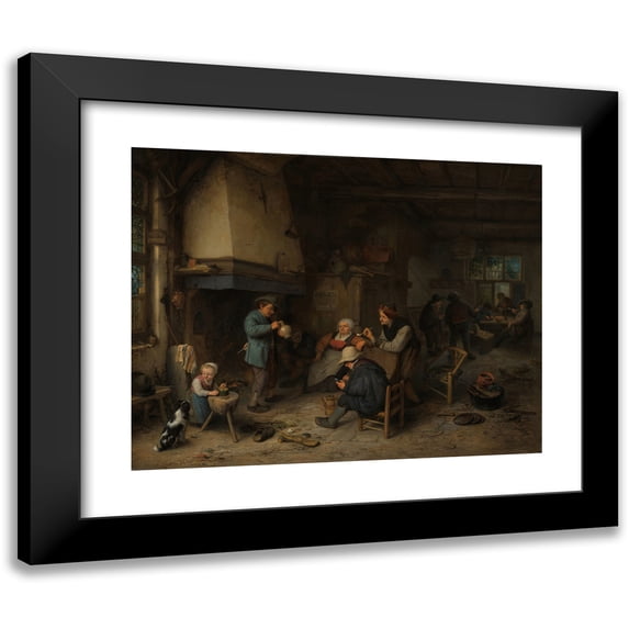 Adriaen van Ostade 24x20 Black Modern Framed Museum Art Print Titled - Peasants in an Interior (1661)