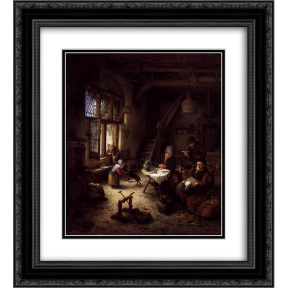 Adriaen van Ostade 2x Matted 20x22 Black Ornate Framed Art Print 'Peasant Family in a Cottage Interior'