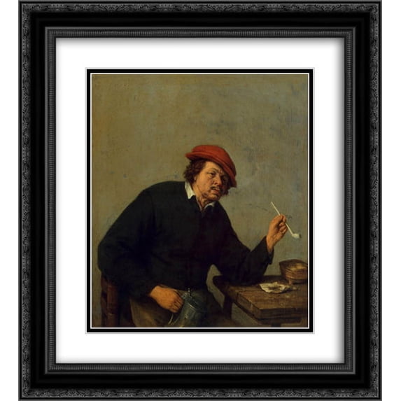 Adriaen van Ostade 2x Matted 20x22 Black Ornate Framed Art Print 'Smoker'