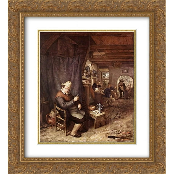 Adriaen van Ostade 2x Matted 20x24 Gold Ornate Framed Art Print 'Drinking Peasant in an Inn'