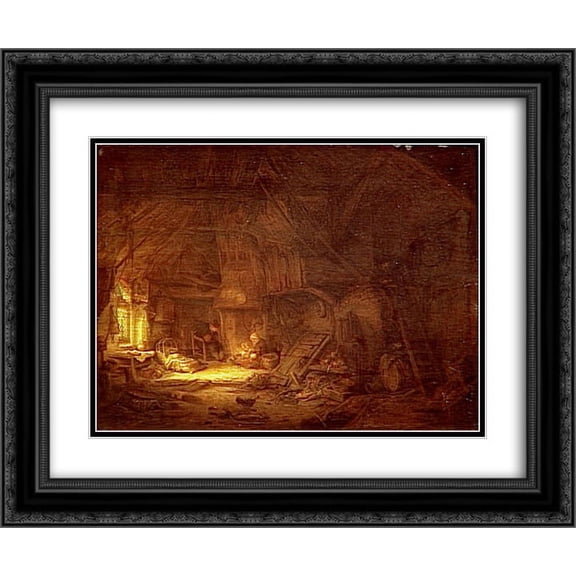 Adriaen van Ostade 2x Matted 24x20 Black Ornate Framed Art Print 'Cottage Interior with a Family around the Hearth'