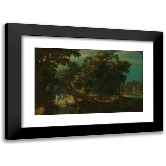 Adriaen van Stalbemt 24x16 Black Modern Framed Museum Art Print Titled - Shooters in a Forest Glade (C. 1611)