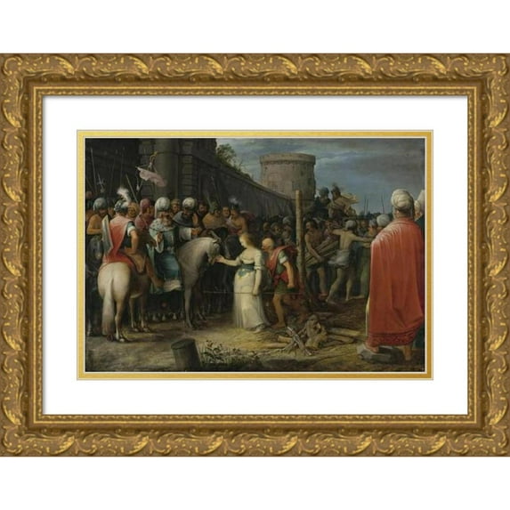 Adriaen van Stalbemt 24x18 Gold Ornate Framed and Double Matted Museum Art Print Titled - Tamar Being Led to the Stake