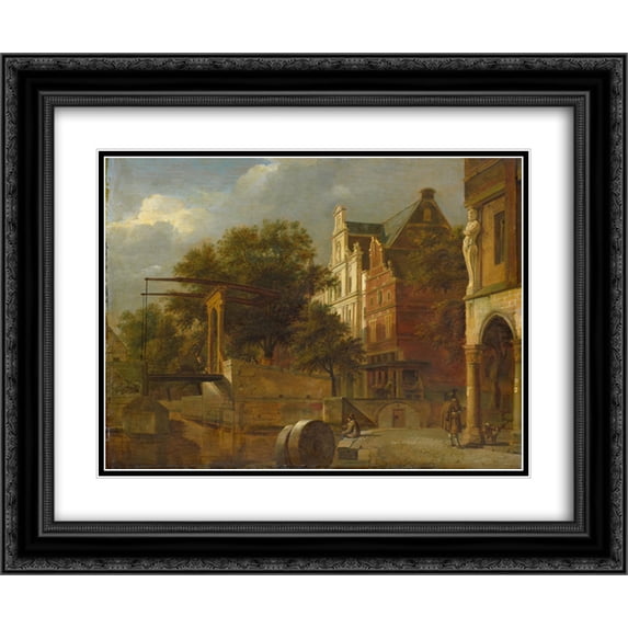 Adriaen van de Velde 2x Matted 24x20 Black Ornate Framed Art Print 'Cityscape with Drawbridge'