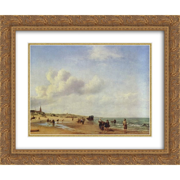 Adriaen van de Velde 2x Matted 24x20 Gold Ornate Framed Art Print 'The Beach at Scheveningen'
