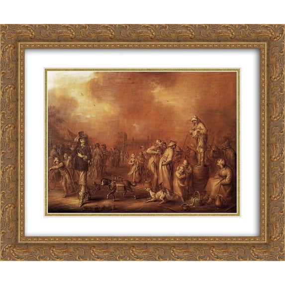 Adriaen van de Venne 2x Matted 24x20 Gold Ornate Framed Art Print 'Adriaen van de Venne-Where There are People Money May Be Made'