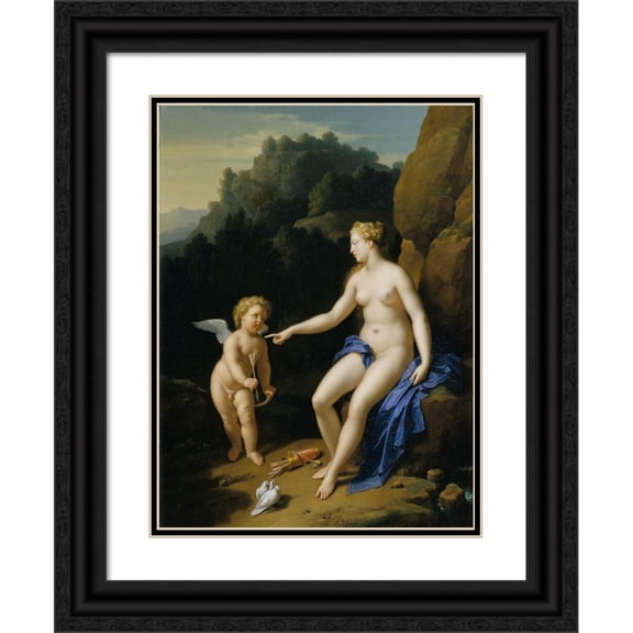 Adriaen van der Werff 12x14 Black Ornate Wood Framed Double Matted Museum Art Print Titled: Venus and Cupid (1716)