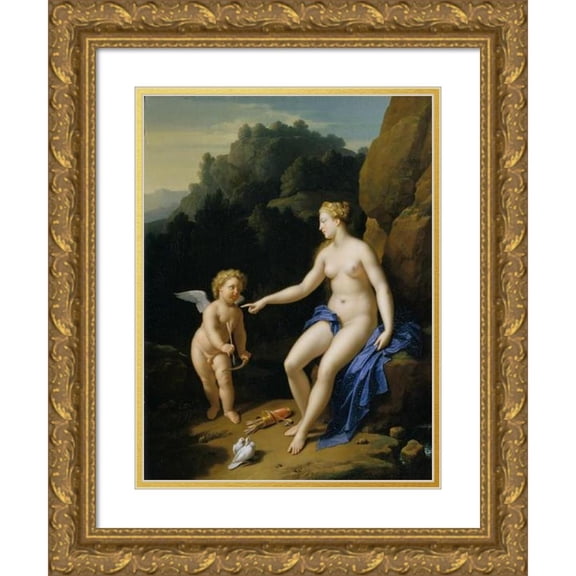 Adriaen van der Werff 12x14 Gold Ornate Wood Frame and Double Matted Museum Art Print Titled - Venus and Cupid (1716)