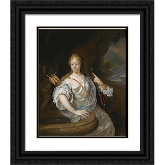 Adriaen van der Werff 20x24 Black Ornate Framed Double Matted Museum Art Print Titled: Portrait of a Lady Dressed as Diana (1686)
