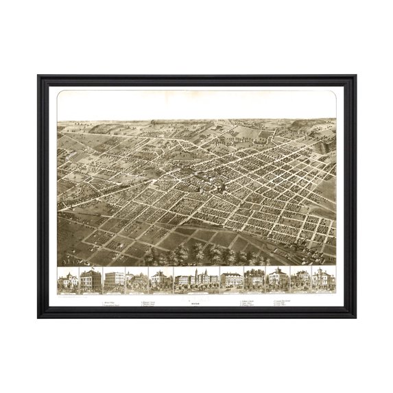 Adrian Art, 1866 Vintage Map of Adrian Michigan, MI History Wall Decor Gift, Old Adrian Map - 24" x 18" Black Framed Print
