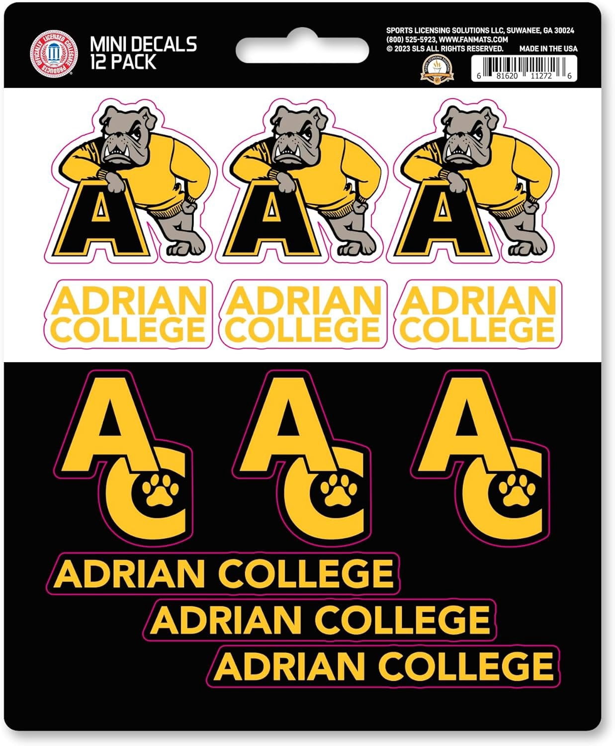 Adrian College Bulldogs 12-Piece Mini Decal Sticker Set, 5x6 Inch Sheet ...