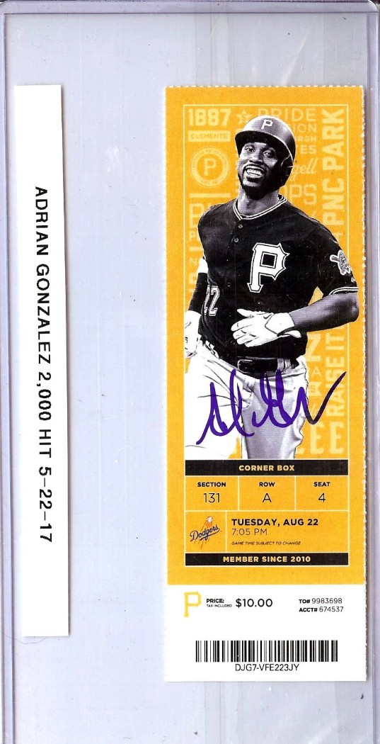 Adrian Gonzalez Signed Autographed Ticket Dodgers 2000th Hit 5/22/17 ...