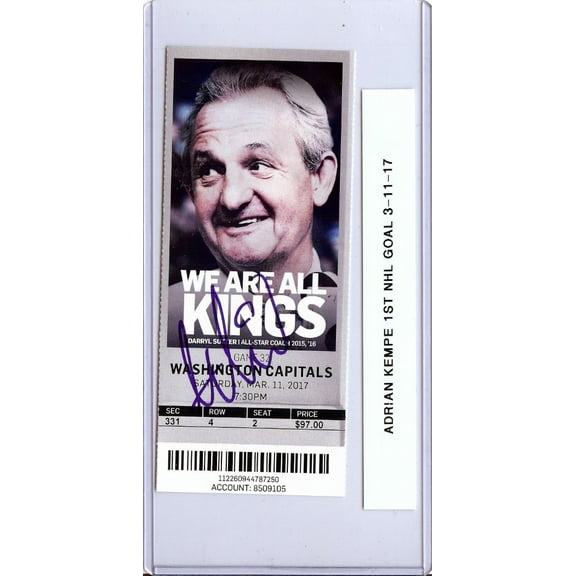 Adrian Kempe Signed Autographed Ticket Kings 1st NHL Goal 3-11-17 JSA AX25431