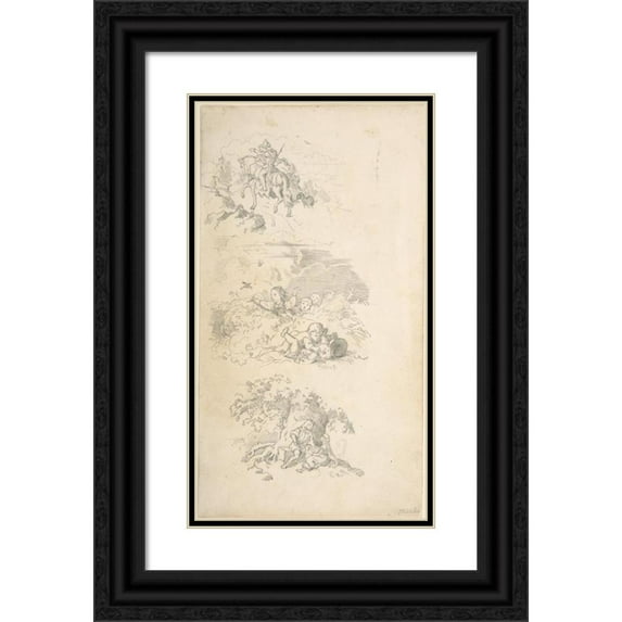 Adrian Ludwig Richter 10x14 Black Ornate Wood Framed Double Matted Museum Art Print Titled: Three Designs for Book Illustrations (1820-84)