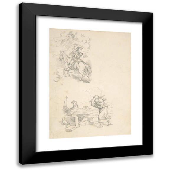 Adrian Ludwig Richter 11x14 Black Modern Framed Museum Art Print Titled - Two Designs for Illustration (1820-84)