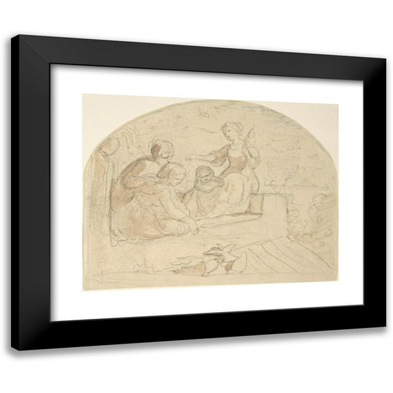Adrian Ludwig Richter 18x15 Black Modern Framed Museum Art Print Titled - Three Women and a Child on a Roof (1820-84)