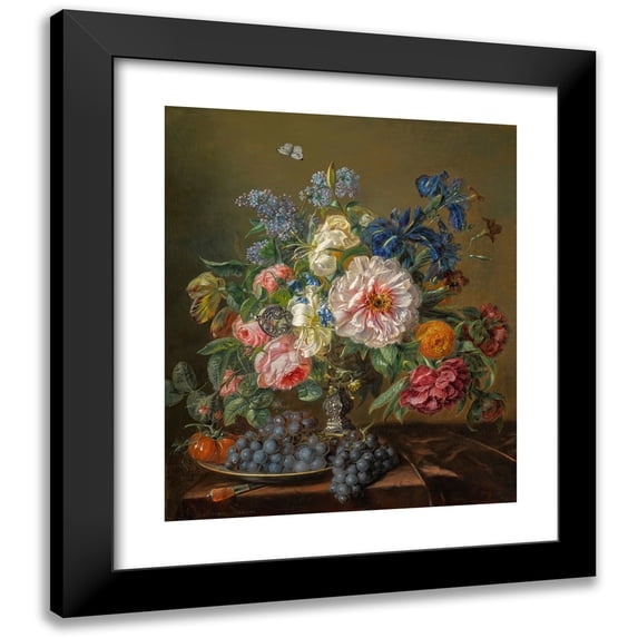Adriana Haanen 15x17 Black Modern Framed Museum Art Print Titled - Still-Life with Peonies, Roses, Tulips and Ranunculus (1850)