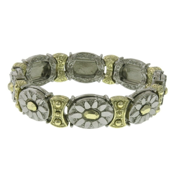 Adriana Silver-Toned and Gold-Toned Daisy Stretch Bracelet NEW