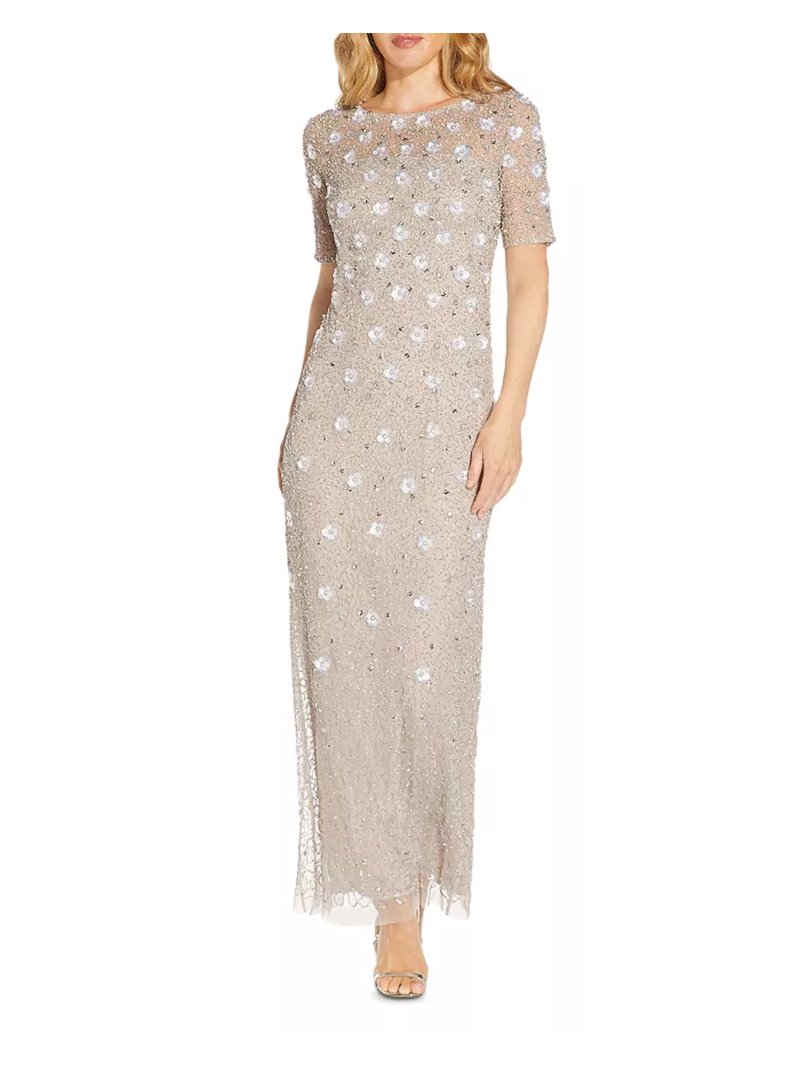 green emerald velvet dress Adrianna Papell Size Floral-Beaded Gown - French Blue main image 1