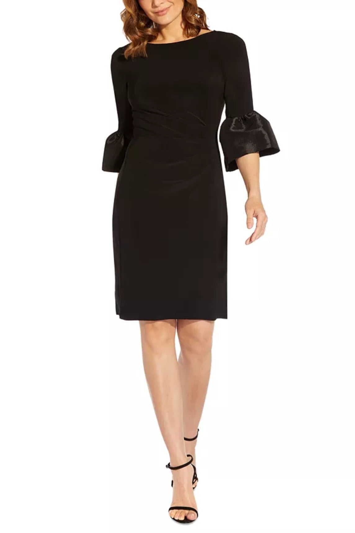 Adrianna Papell Women's Short Draped Jersey Dress – 3/4 Bell Sleeves, Crew Neck, Back Zipper – Sheath Style Knit Dress