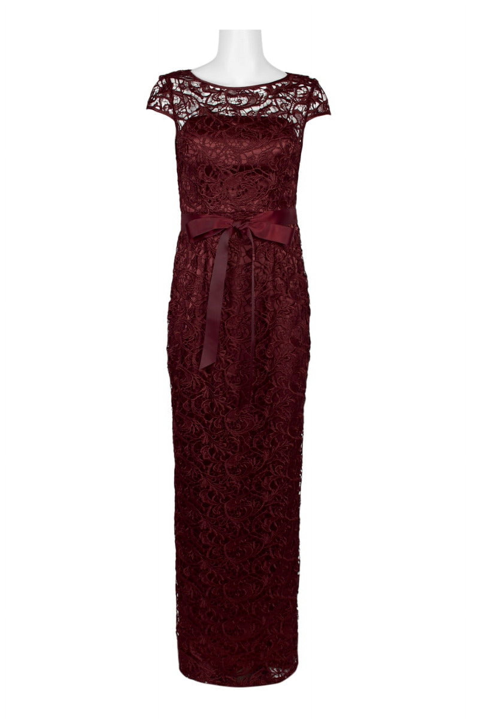 Adrianna Papell Boat Neck Cap Sleeve Tie Front Zipper Back Lace Dress-DEEP  WINE / 0 - Walmart.com