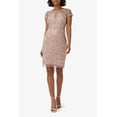 thumbnail image 1 of Adrianna Papell Boat Neck Short Sleeves Back Zipper Short Beaded Mesh Dress-STONE / 0, 1 of 3