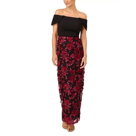 Adrianna Papell Crepe Floral Soutache Gown