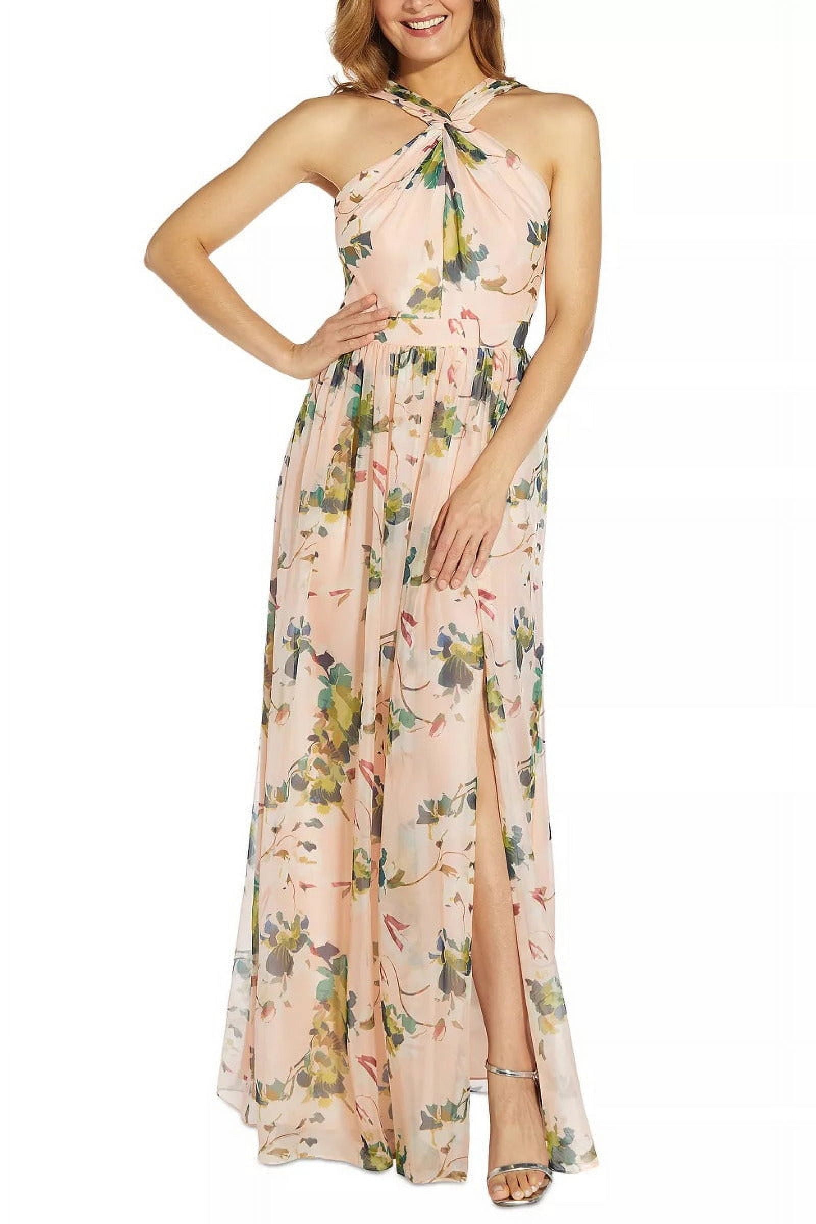 Adrianna Papell Crossed Neck Zipper Back Floral Print Chiffon Dress-BLUSH  MULTI / 12 - Walmart.com