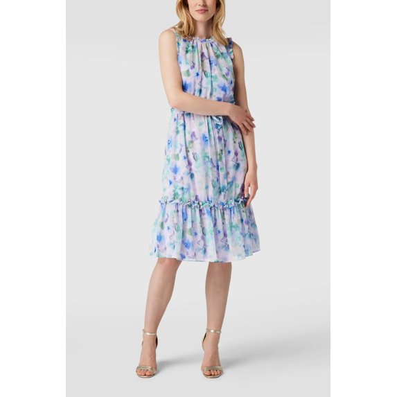 Adrianna Papell Day Crew Neck Sleeveless Back Zipper Chiffon Midi Dress-BLUE MULTI / 2