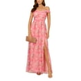 thumbnail image 1 of Adrianna Papell Floral Print Tulle Off-The-Shoulder A-Line Dress Color: PINK MULTI, Size: 0, 1 of 1
