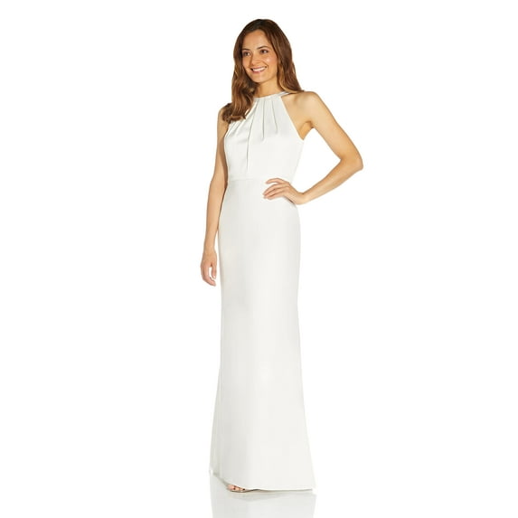 Adrianna Papell Halter Neck Sleeveless Empire Waist Tie Back Zipper Back Bodycon Solid Crepe Dress-ELECTRIC BLUE / 2