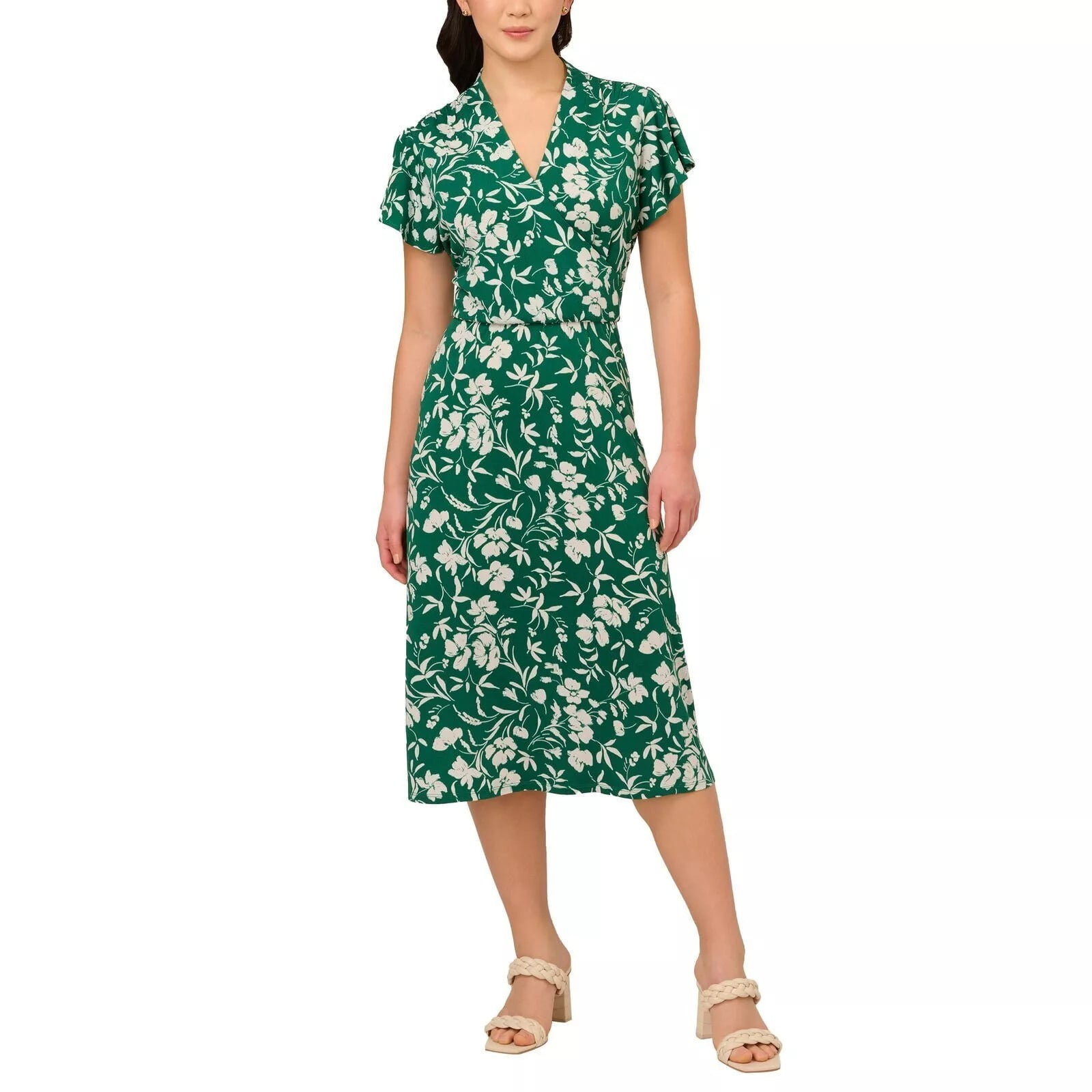 green emerald velvet dress Long Hand Beaded 3D Floral Dress With Elbow Sleeves In Green Slate main image 1