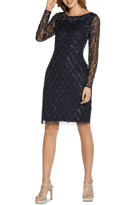 MIDNIGHT BLUE Women's Embellished Wedding Sheath Dress, US 0