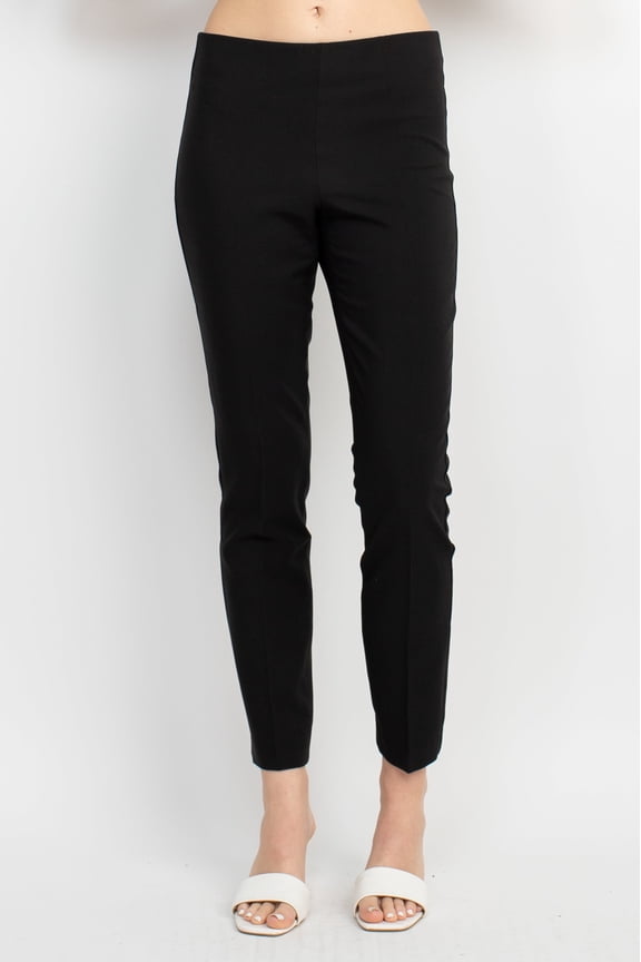 Mid Waist Solid Bi-Stretch Pull On Skinny Stretch Crepe Pants by Curated Brands