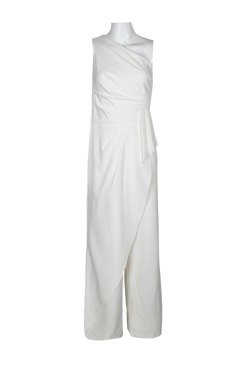 Adrianna Papell One Shoulder Pleated Flared Legs Crepe Jumpsuit IVORY 14 Walmart
