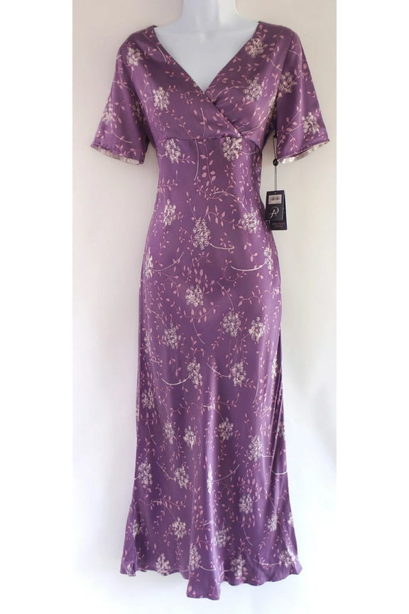 Purple Satin Floral Nightgown Pajama Dress, Women's 4