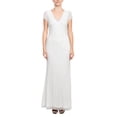 thumbnail image 1 of Adrianna Papell Sequin Beaded Short Sleeve V-Neck Mermaid Gown Color: IVORY, Size: 4, 1 of 3