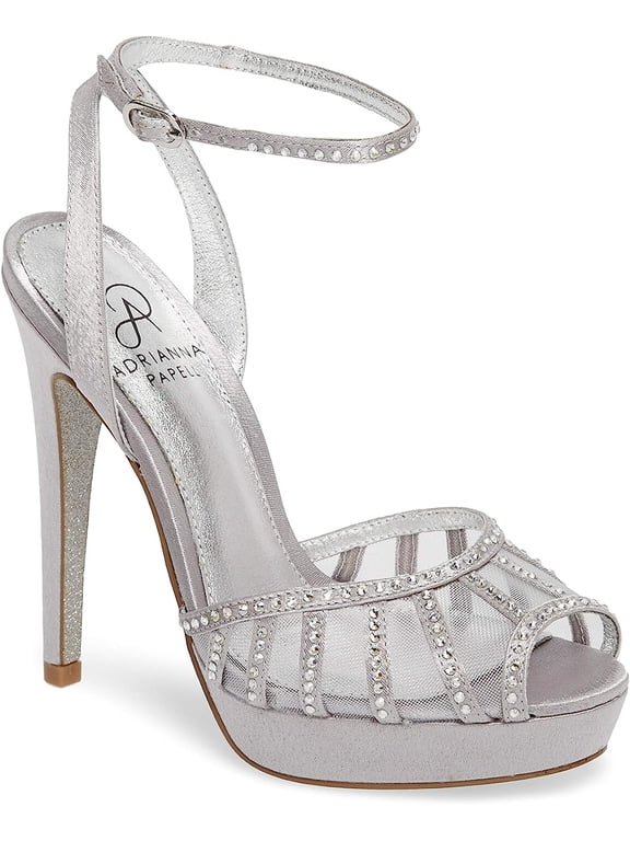 Simone Crystal Embellished Platform Sandal, Silver Satin - 9 M