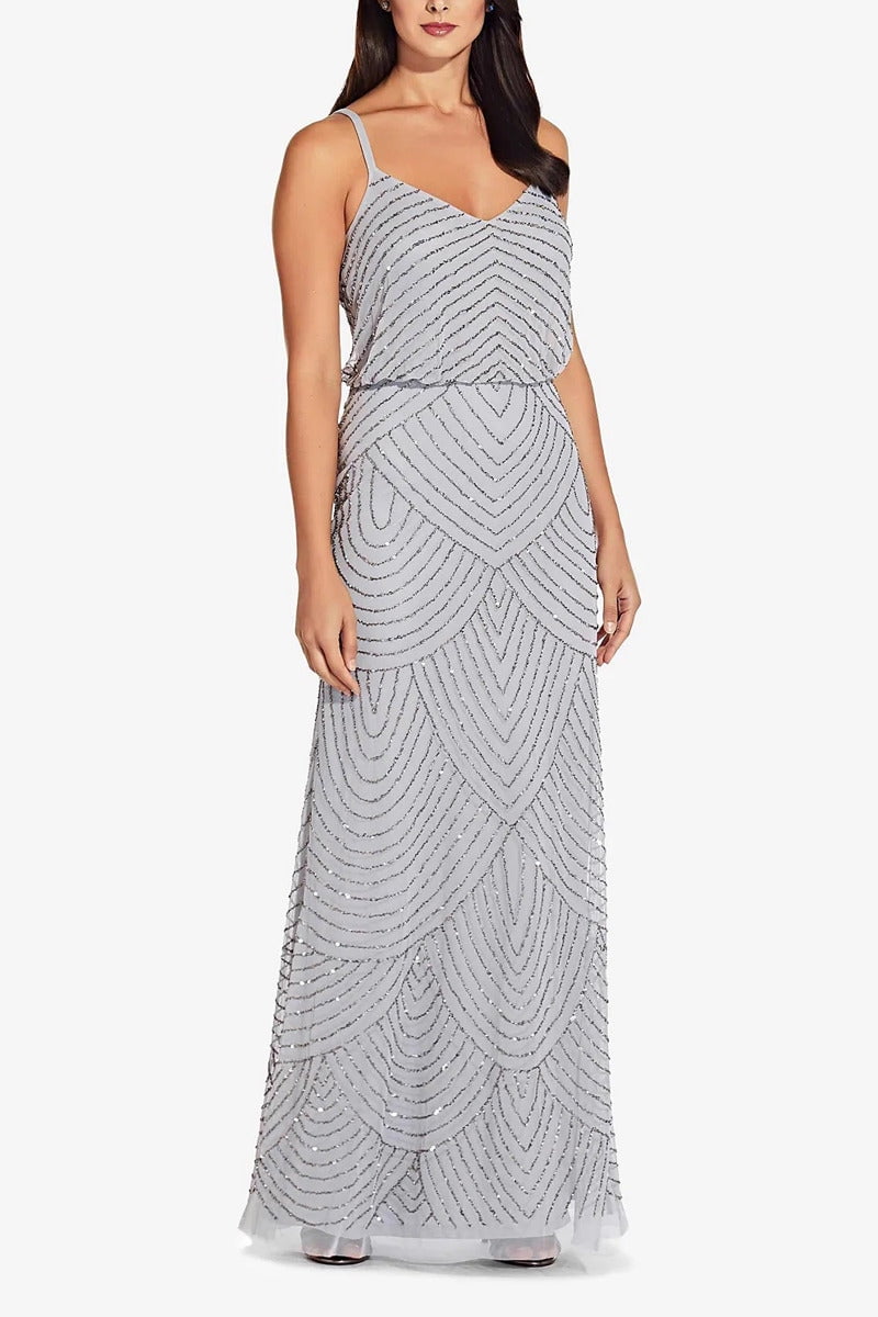 Adrianna Papell Spaghetti Strap V-Neck Blouson Zipper Back Embellished Mesh  Dress-BRIDAL SILVER / 0 - Walmart.com